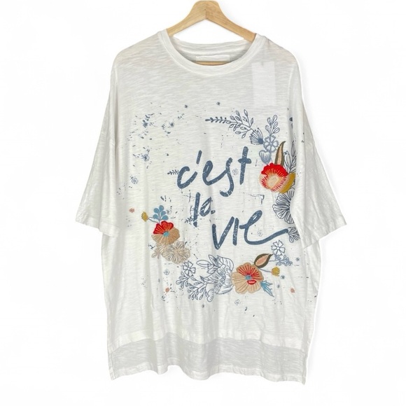 KYLA SEO Nola Tee White Tunic Oversized Embroidered Boho Hippie Festival Small - Picture 1 of 11